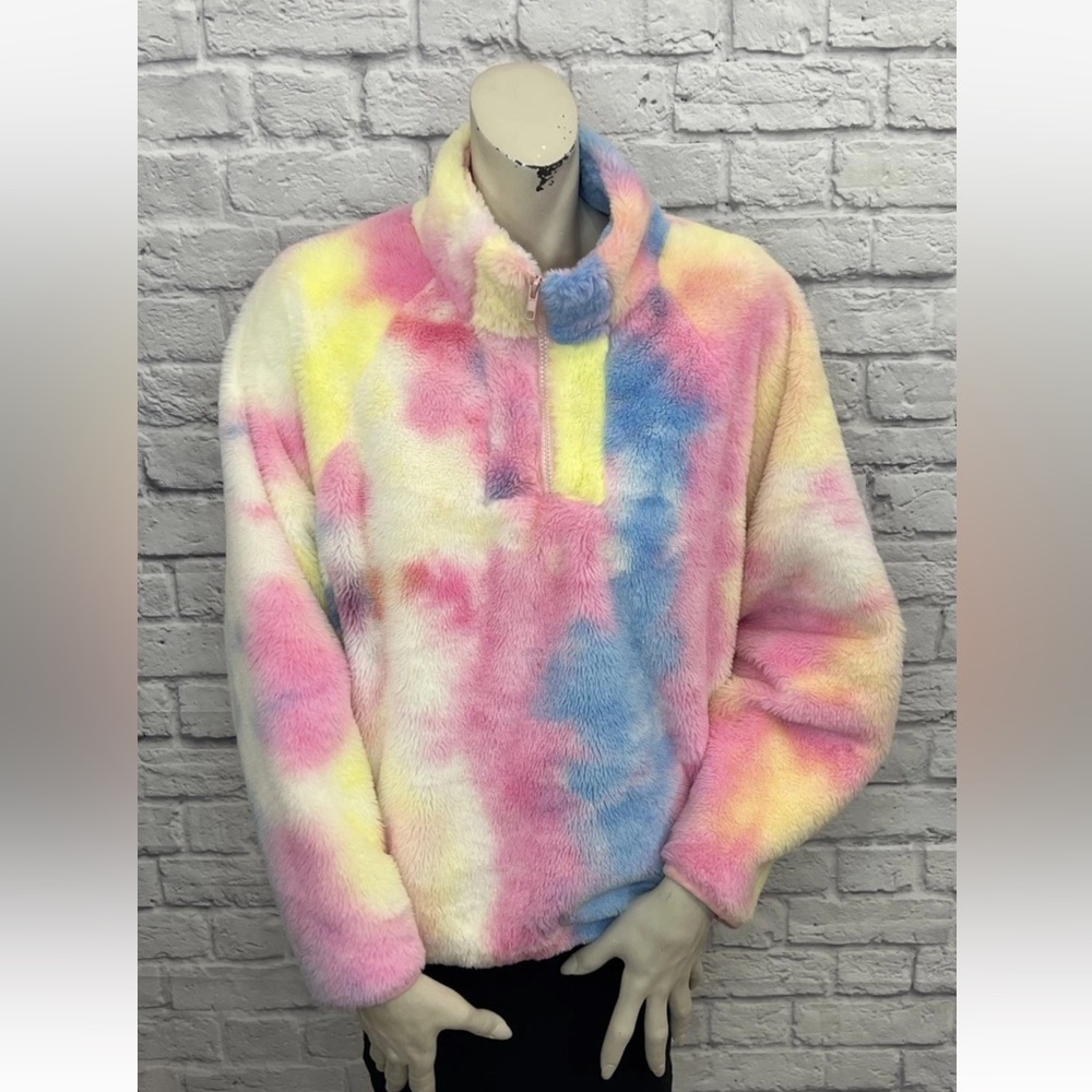 MOD ON TREND MULTI COLOR COTTON CANDY TIE DYE PRINT 1/4 ZIP JACKET SIZE M